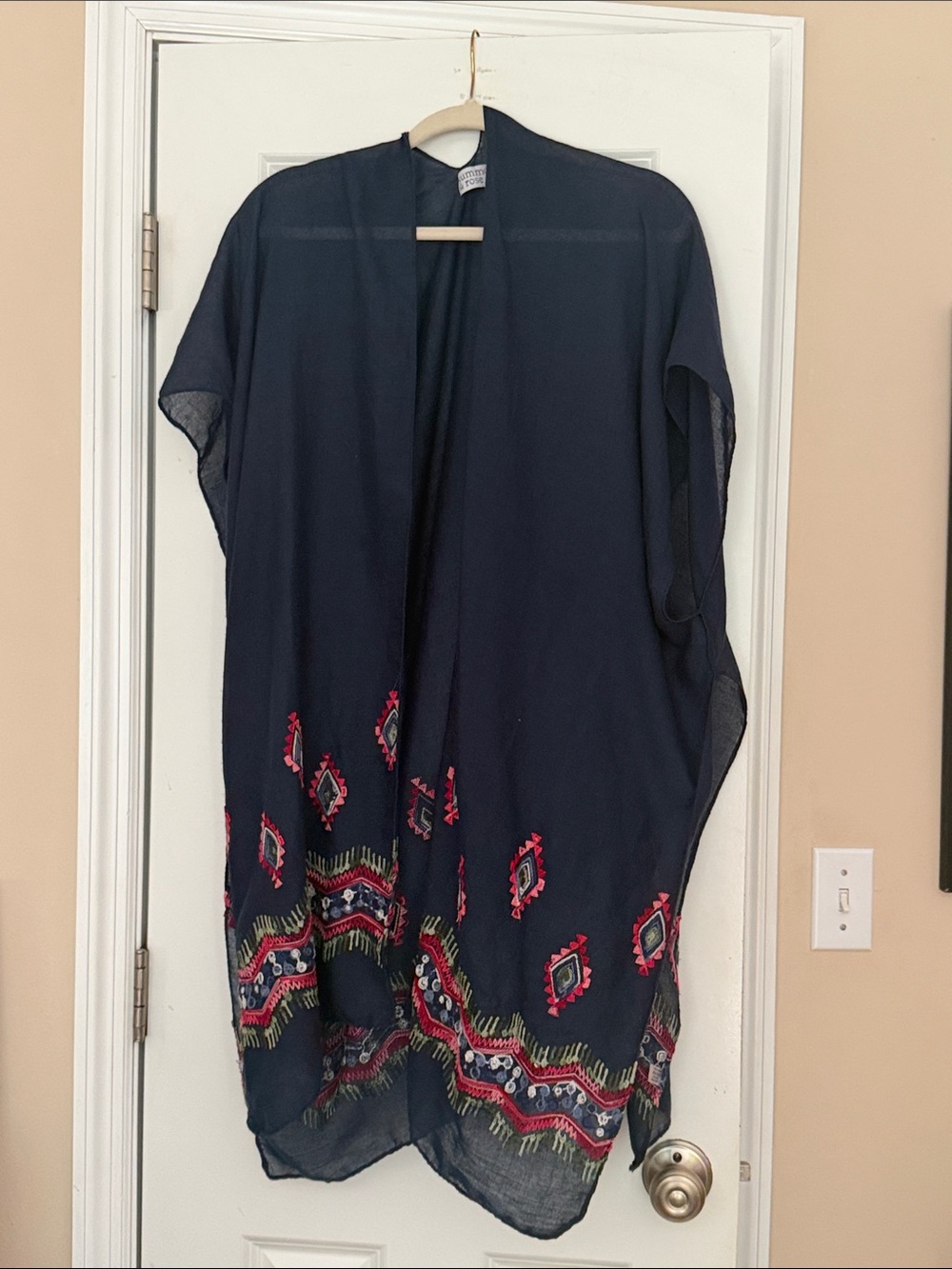Summer &Rose Boho  Embroidered Navy Kimono Cardigan
